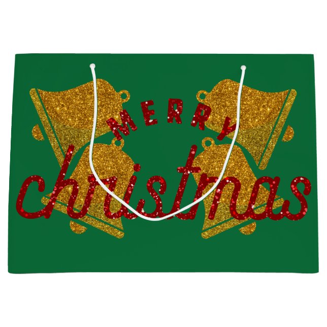 Glitter Christmas Bells Large Gift Bag (Front)