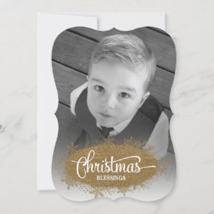 Glitter Christmas Blessings custom photo Holiday Card