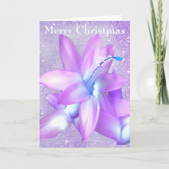 *~* Glitter Christmas Cactus Flower Customise Holiday Card (Front)
