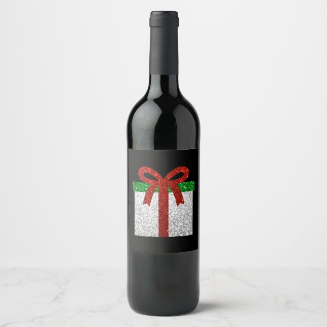 Glitter Christmas Gift Wine Label (Front)