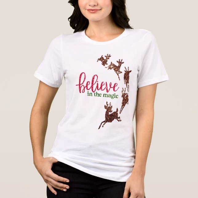 Glitter Christmas Shirt - 'Believe in Magic' Tee (Front)