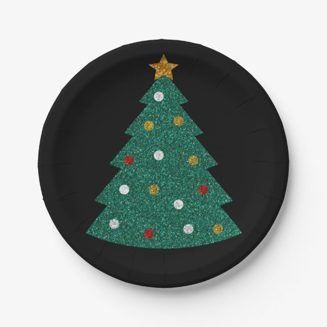 Glitter Christmas Tree Paper Plate (Front)