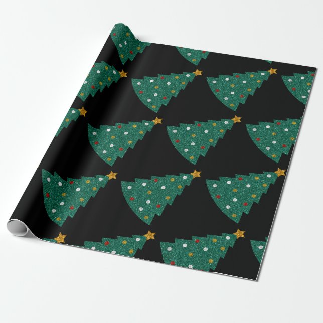 Glitter Christmas Tree Wrapping Paper (Unrolled)