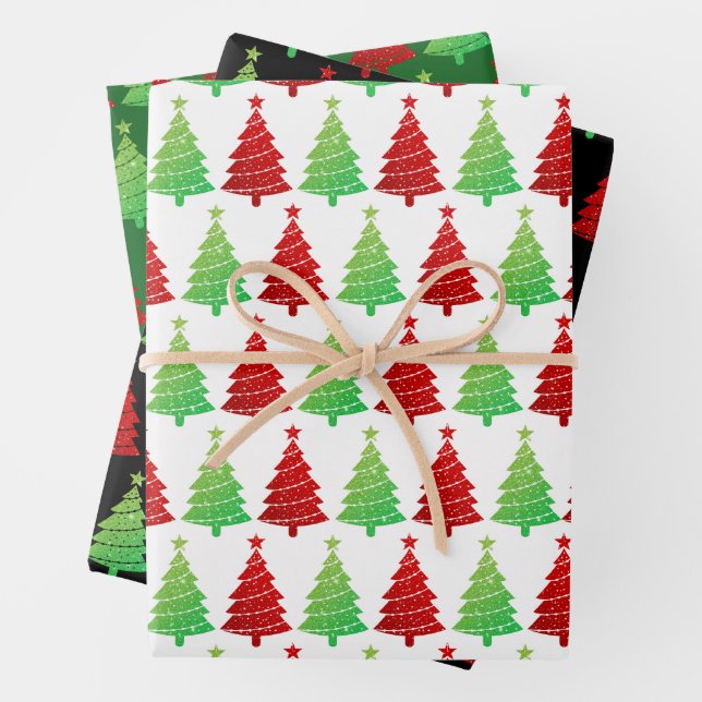 Glitter Christmas Trees Christmas Wrapping Paper Sheet (In situ)