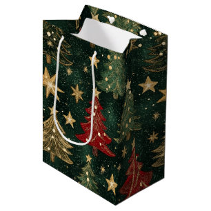 Glitter Christmas Trees & Stars (1) Medium Gift Bag