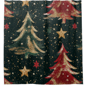 Glitter Christmas Trees & Stars (3) Shower Curtain