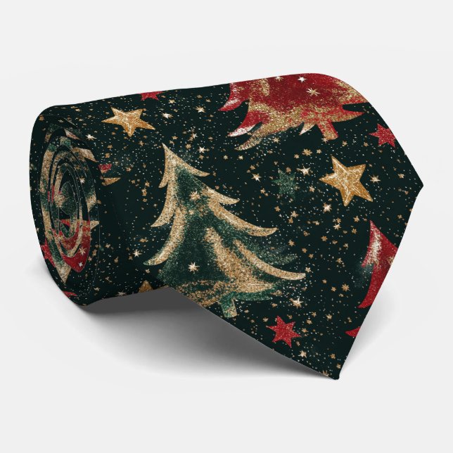 Glitter Christmas Trees & Stars (3) Tie (Rolled)