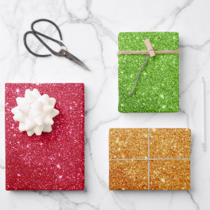 Glitter Christmas Wrapping Paper - Red Green Gold