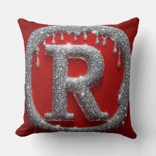 Glitter Chrome Letter R Monogram Red Luxury Emblem Cushion