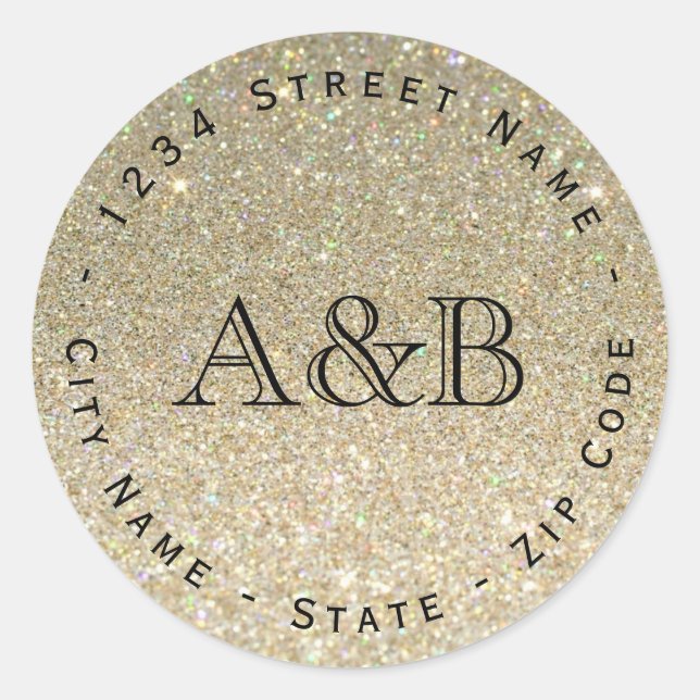 Glitter Circular Wedding Return Address Label (Front)