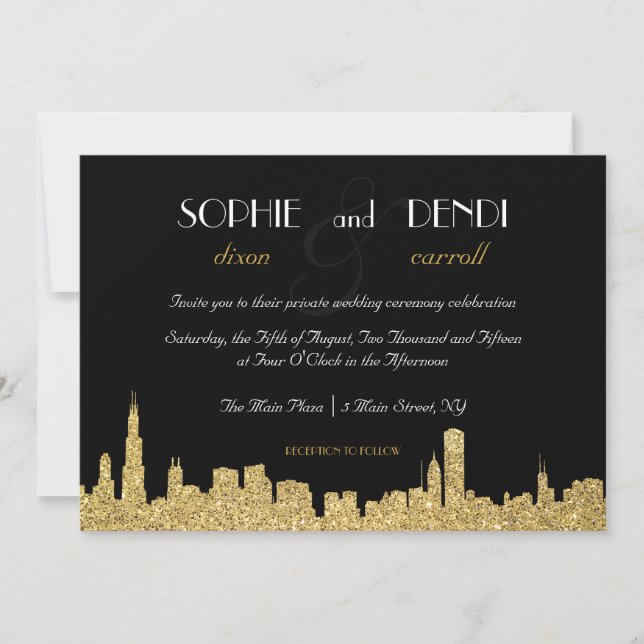 Glitter City Skyline Wedding Invitation (Front)
