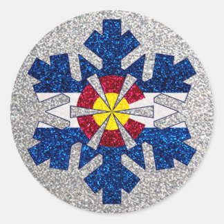Glitter Colorado flag snowflake round stickers