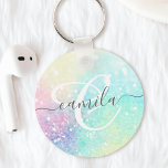 Glitter Colourful Glamourous Pretty Pattern Key Ring<br><div class="desc">Aesthetic pretty chic bokeh glitter background in beautiful pastel colours,  that you can personalise with your custom monogram and/or name.</div>