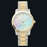 Glitter Colourful Glamourous Pretty Pattern Watch<br><div class="desc">Aesthetic pretty chic bokeh glitter background in beautiful pastel colours,  that you can personalise with your custom monogram and/or name.</div>