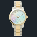 Glitter Colourful Glamourous Pretty Pattern Watch<br><div class="desc">Aesthetic pretty chic bokeh glitter background in beautiful pastel colours, that you can personalise with your custom monogram and/or name.</div>