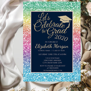 Glitter Colourful Graduation Cap Graduation Invitation