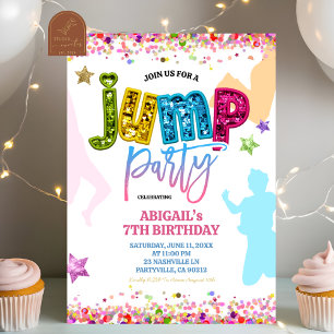 Glitter Colourful Jump Birthday Invitation