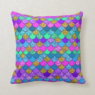 Glitter Colourful Multi-Coloured Mermaid Scales Cushion
