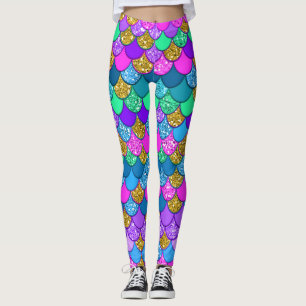 Glitter Colourful Multi-Coloured Mermaid Scales Leggings