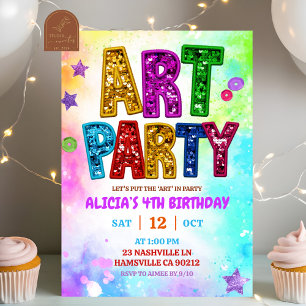 Glitter Colourful Sequin Art Party Birthday Invitation