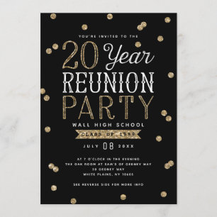 Glitter Confetti   20 Year Reunion Party Invitation
