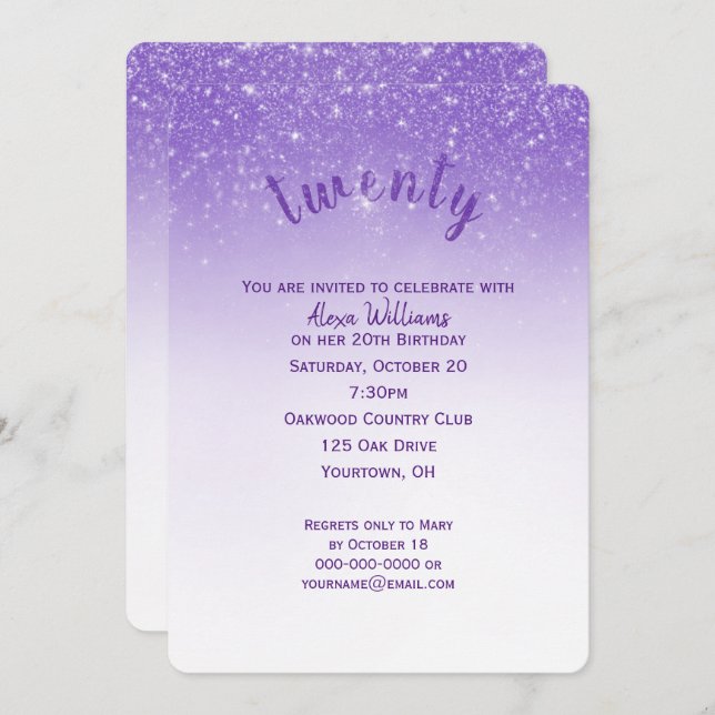 Glitter Confetti 20th Birthday Party Invitation (Front/Back)