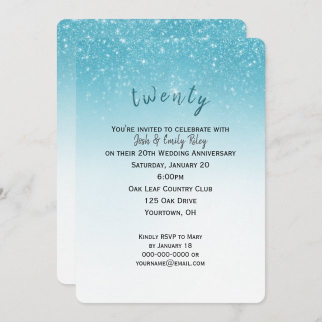 glitter confetti 20th wedding anniversary invitation (Front/Back)