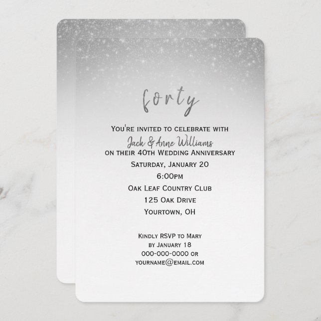 glitter confetti 40th wedding anniversary invitation (Front/Back)
