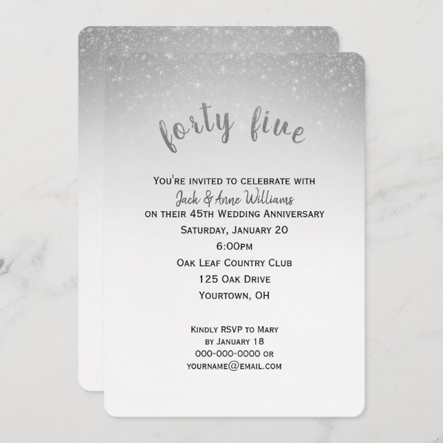 glitter confetti 45th wedding anniversary invitation (Front/Back)