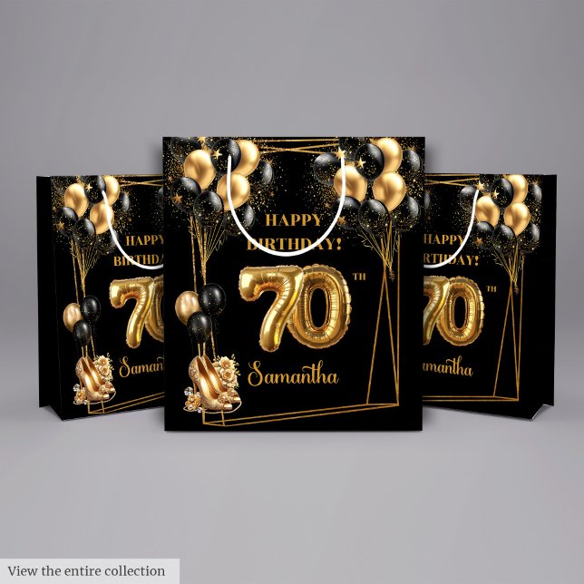 Glitter Confetti 70th Birthday Personalised Medium Gift Bag (Glitter Confetti 70th Birthday Personalized Medium Gift Bag)