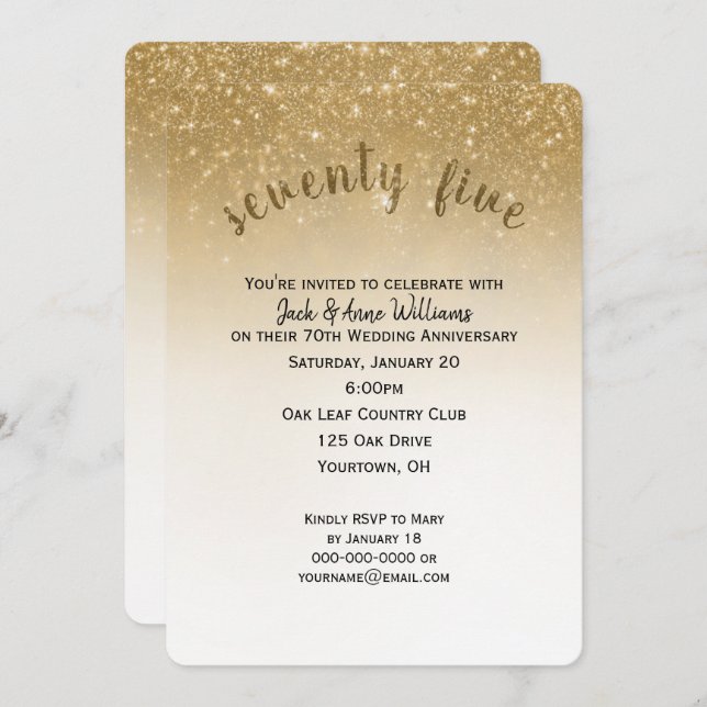 glitter confetti 75th wedding anniversary invitation (Front/Back)