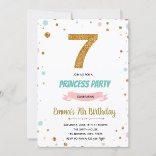 Glitter confetti 7th birthday invitation