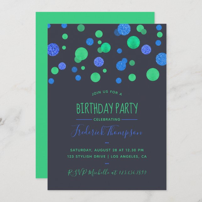 Glitter Confetti Adult Birthday Party Invitation (Front/Back)