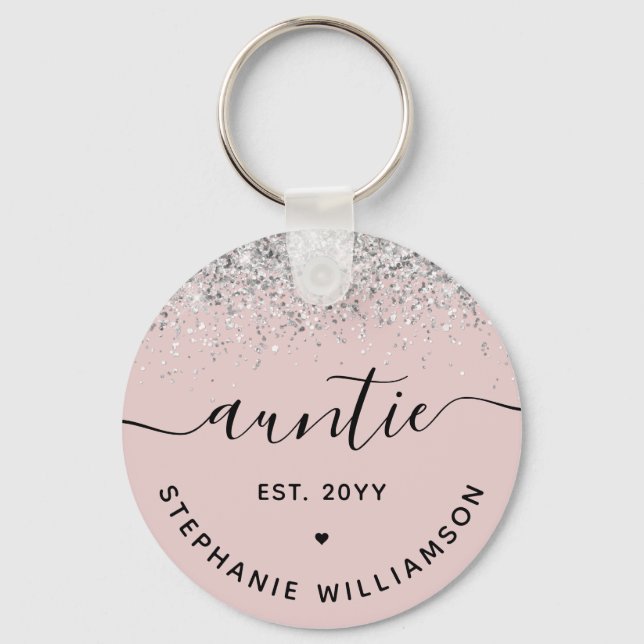 Glitter Confetti Auntie Est Custom New Aunt Gifts Key Ring (Front)