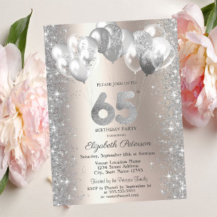 Glitter Confetti Balloons Champagne 65th Birthday Invitation