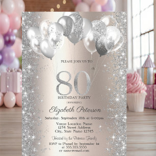 Glitter Confetti Balloons Champagne 80th Birthday Invitation