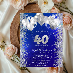 Glitter Confetti Balloons Navy Blue 40th Birthday Invitation