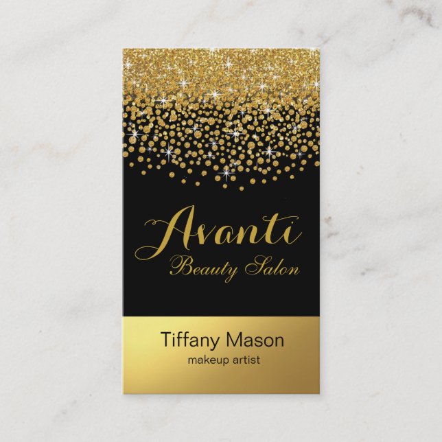 Glitter Confetti Beauty Salon | black gold foil Business Card (Front)