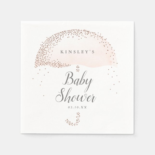 Glitter confetti blush pink umbrella baby shower napkin (Front)