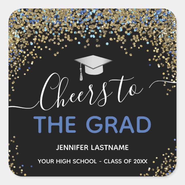 Glitter Confetti Cheers to the Grad Party Square Sticker (Front)