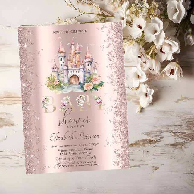 Glitter Confetti Floral Castle Baby Shower Invitation (Creator Uploaded)