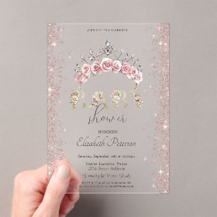 Glitter Confetti Floral Crown Baby Shower Acrylic Invitations