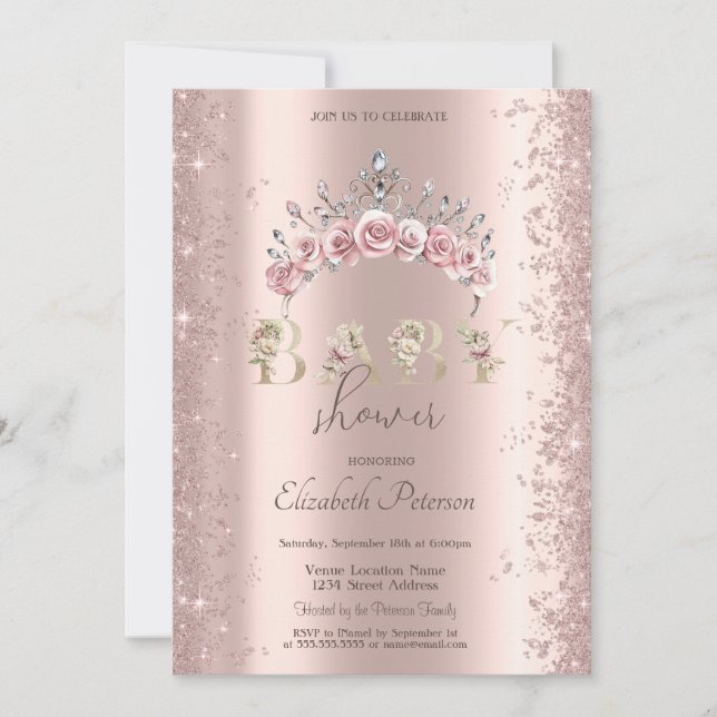 Glitter Confetti Floral Crown Baby Shower Invitation (Front)