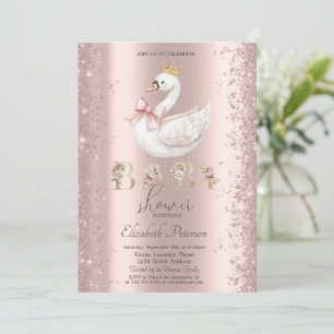 Glitter Confetti Floral Swan Bow Baby Shower Invitation