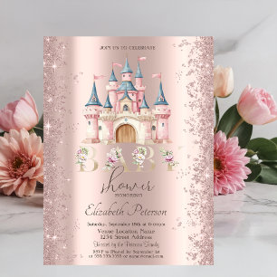 Glitter Confetti Frame Chic Castle Baby Shower Invitation