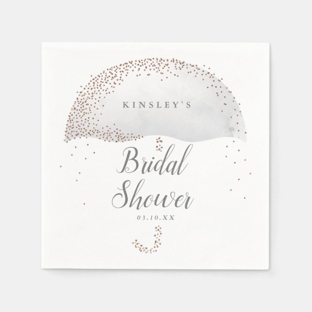Glitter confetti grey umbrella bridal shower napkin (Front)