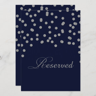 Glitter confetti navy silver reserved table sign invitation