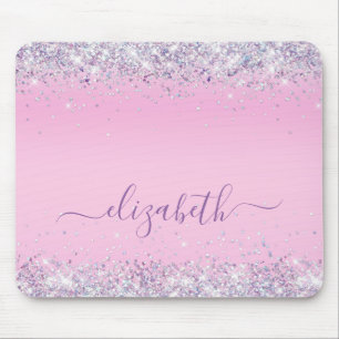 Glitter Confetti Pink Personalised Mouse Pad