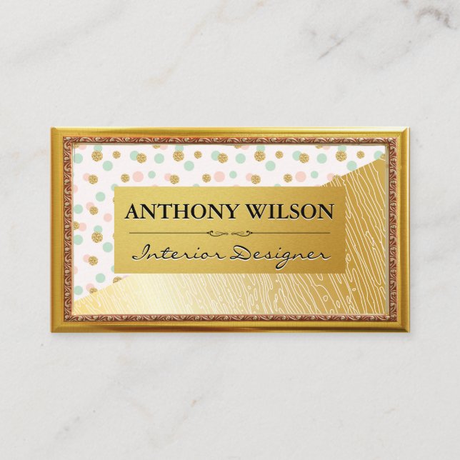 Glitter Confetti | Polka Dots |Wood Grain Lines Business Card (Front)