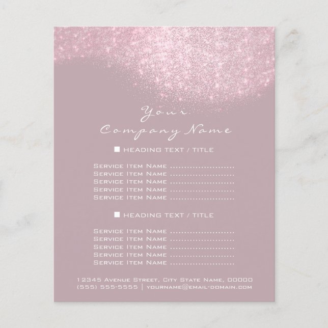Glitter Confetti Prices Mauve Grey Pink Glitter Flyer (Front)